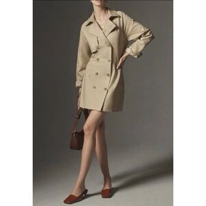 Anthropologie Utility Trench‎ Mini Dress| Coat Jacket| Beige | Size Medium